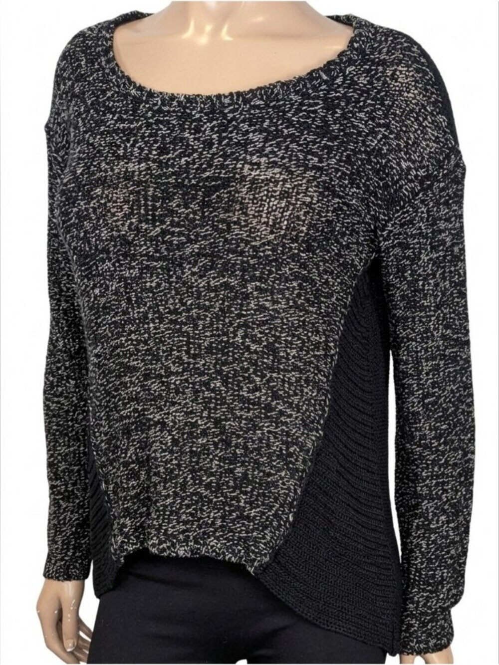 RETROD Black & White Marled Knit Sweater Open Weave Back Womens Size Medium